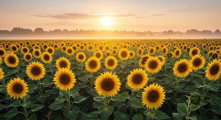 Obraz premium Sunflower field at sunrise