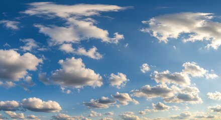 Obraz premium Expansive Blue Sky with Fluffy Clouds Above a Serene Landscape at Dusk