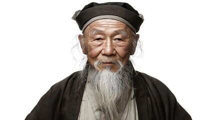Original photo of an old Chinese man in ancient costume on a white background