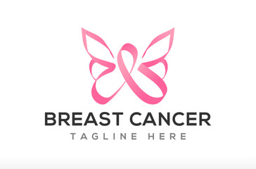 Breast Cancer Women Butterfly Logo Design, cancer logo icon with butterfly, women butterfly and cancer awareness campaign icon badge, pink color logo Vector Icon Symbol Silhouette social brand