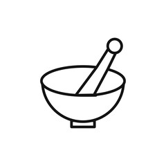 Mortar and pestle icon on white background. Editable stroke.