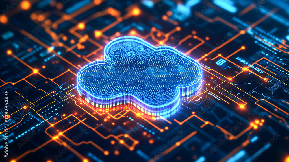 Poster futuristic network of cloud computing and blockchain technology - a vibrant 3d polygonal illustratio