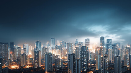 Naklejka premium 夜景に浮かび上がる高層ビル群と輝く都市の光