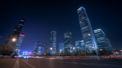 夜景に浮かび上がる高層ビル群と輝く都市の光