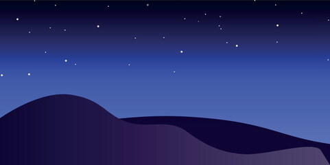 Fototapeta premium a natural night landscape with a starry sky and silhouettes of hills or low mountains, made in dark colors.