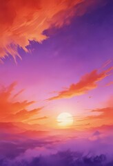 Fiery orange and purple watercolor sky, abstract texture ,  movement,  serenity