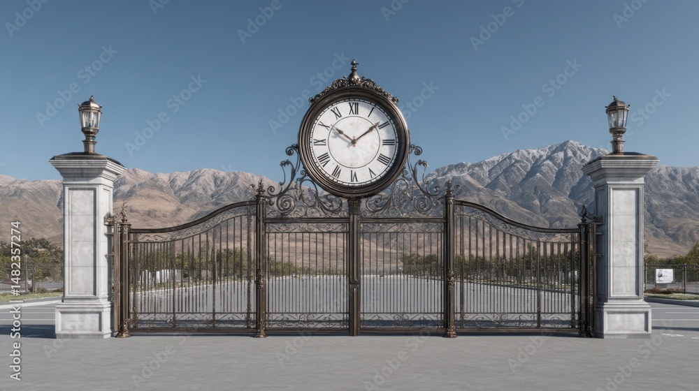 Poster timing-controlled mechanism with real-time execution gate icon concept for precision in financial tr