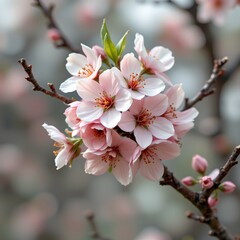 Obraz premium elegant cluster of cherry blossoms in a minimalist style, with pale pink and soft green tones, smooth curves