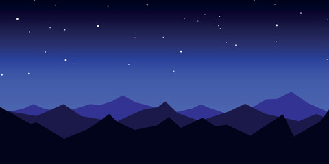Night abstract landscape with mountains and starry sky