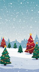 Fototapeta premium Snowy Christmas Eve: A Festive Illustration