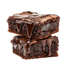 Two brownies with chocolate isolated on transparent background