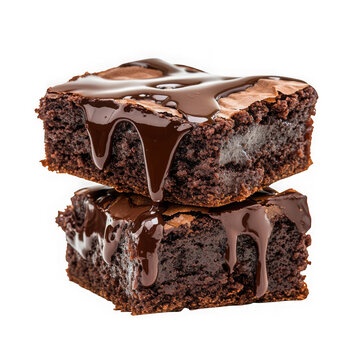 Two brownies with chocolate isolated on transparent background