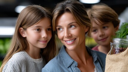 Obraz premium Joyful Family Moment at Market with Fresh Produce and Smiling Faces