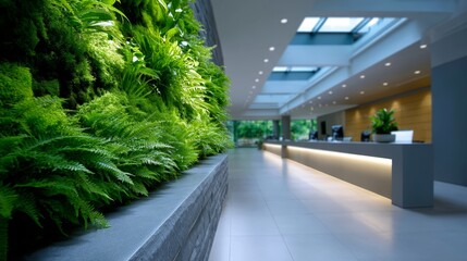 Modern Interior Photography Featuring Lush Greenery and Sleek Reception Area