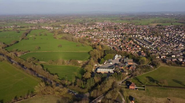 Aerial view overlooking Haslington Village and A534 bypass - Crewe, UK