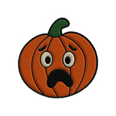 Jack-o'-lantern embroidery with a scared face, big open eyes and open mouth. Ideal for spooky cartoon designs, Halloween emoji sets, or expressive stitched characters