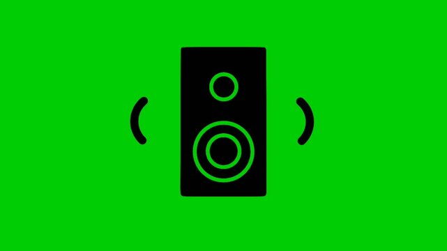 animated illustration of audio speaker with sound waves on green screen