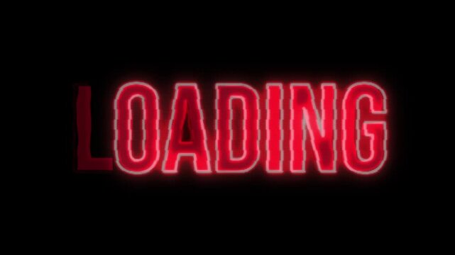 vintage red Neon Loading, text flickering on a black background
