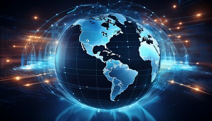 Digitale Weltkarte mit transparentem Globus und Netzwerkverbindungen