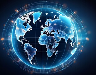 Naklejka premium Digitale Weltkarte mit transparentem Globus und Netzwerkverbindungen