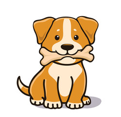 Cute cartoon light brown puppy with a large bone in its mouth