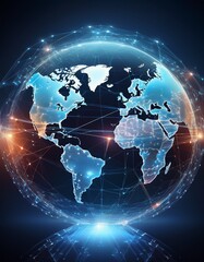 Digitale Weltkarte mit transparentem Globus und Netzwerkverbindungen