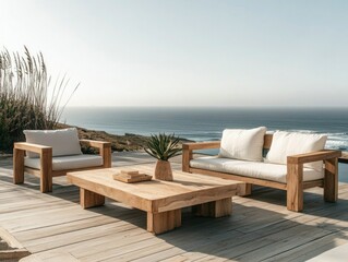 Fototapeta premium A bamboo and wood hybrid dining table, blending sustainable materials beautifully