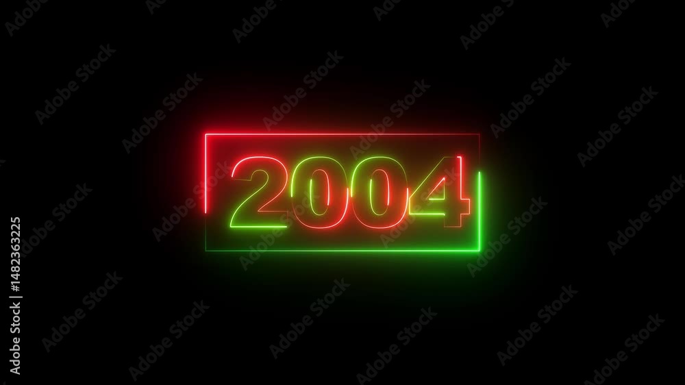 Aufkleber abstract 2004 neon text animation two rainbow color neon. with black background neon countdown 2004 
