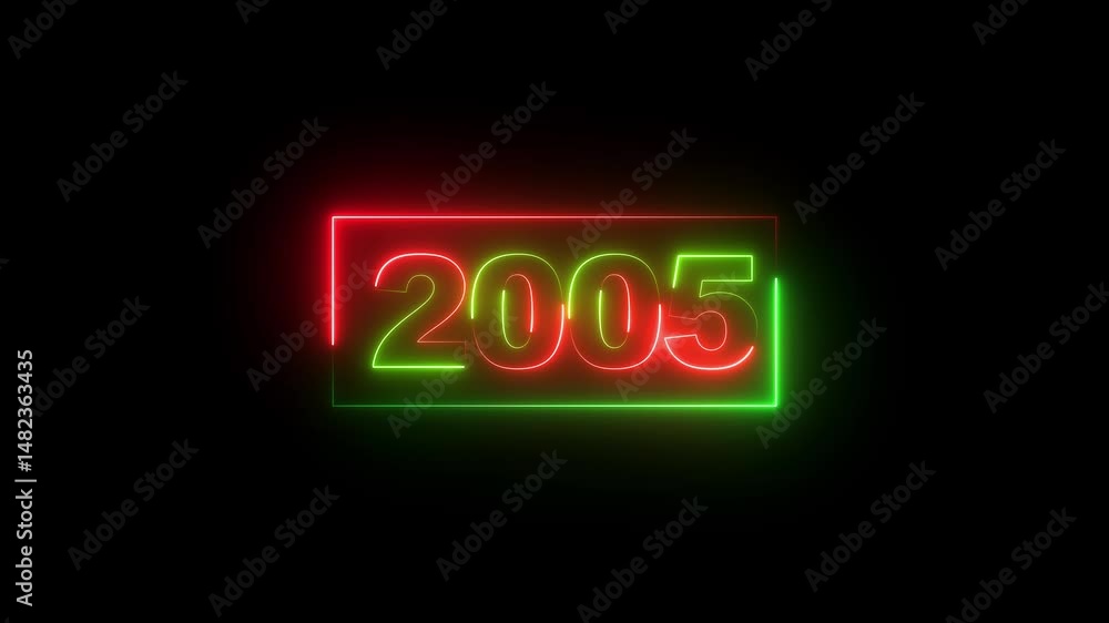 Poster abstract 2005 neon text animation two rainbow color neon. with black background neon countdown 2005 