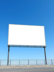 Obraz premium Blank outdoor billboard on blue sky background 8K high quality resolution. 3D realistic illustration of a large billboard