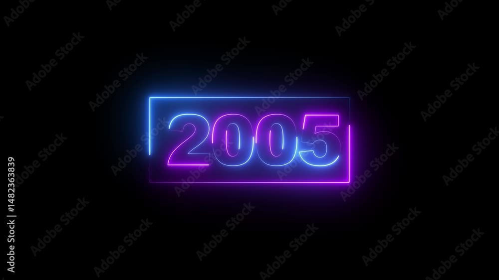 Poster abstract 2005 neon text animation two rainbow color neon. with black background neon countdown 2005 