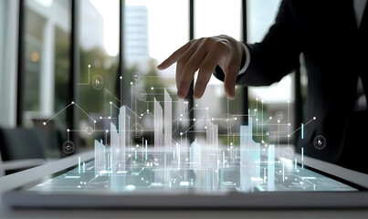 Interactive data visualization and analysis office digital content modern environment close-up viewpoint business intelligence