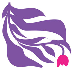 Abstract floral design with flowing, stylized leaves and a single flower