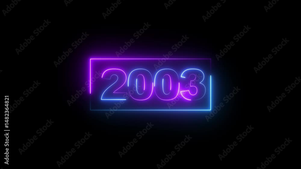 Aufkleber 2003 neon line text. abstract 2003 neon text animation ,two color neon glowing neon number text back