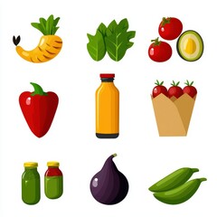 Colorful Pixel Art Fruit and Vegetable Illustration