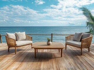 Fototapeta premium A bamboo and wood hybrid dining table, blending sustainable materials beautifully