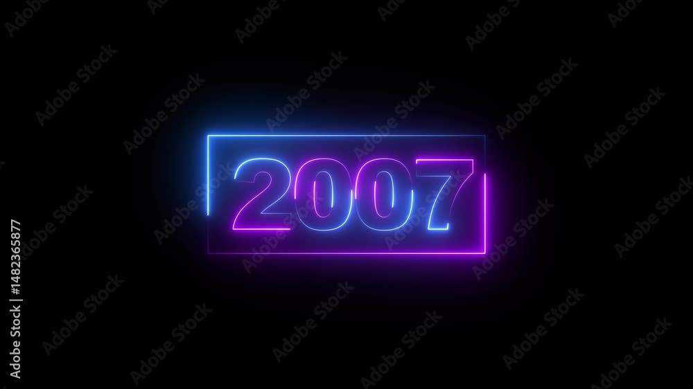Aufkleber abstract 2007 neon text animation two rainbow color neon. with black background neon countdown 2007 