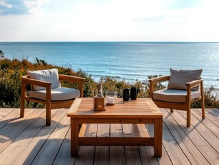 Fototapeta premium A bamboo and wood hybrid dining table, blending sustainable materials beautifully