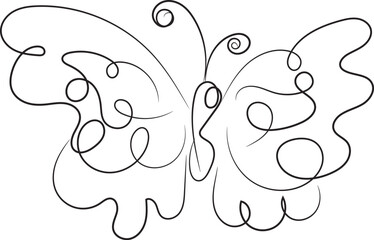 Elegant One Line Drawing of a Butterfly with Swirls and Curls