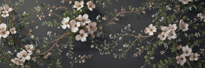 Delicate floral pattern with curving vines and tiny blossoms, rich detail , floral pattern,  spring