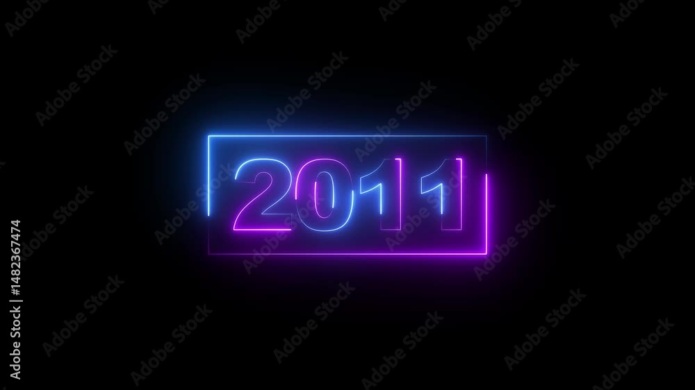 Poster 2011 neon line text. abstract 2011 neon text animation, glowing neon number text background 4k video