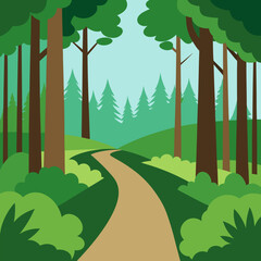 Obraz premium Path in the middle of the forest vector landscape background.