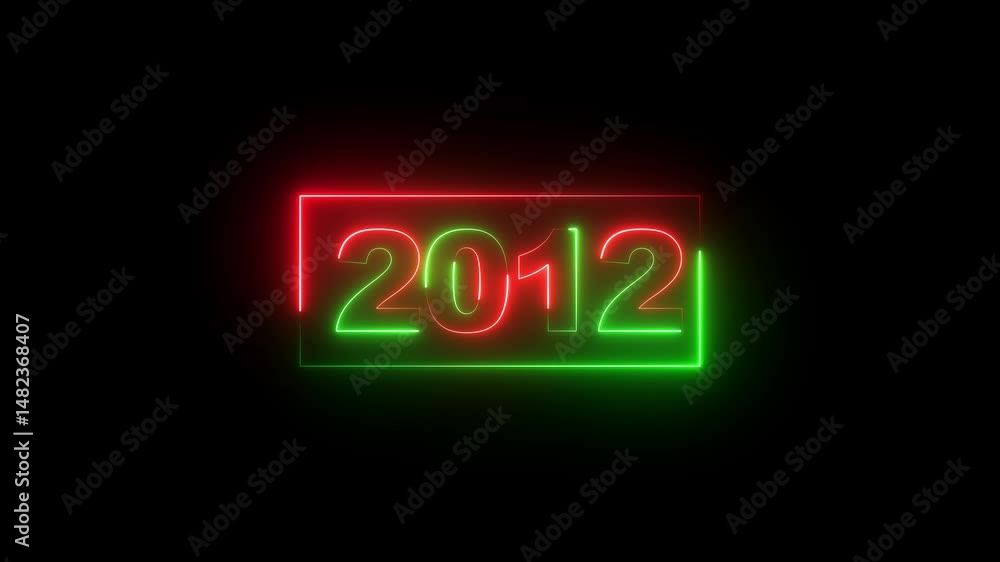 Poster 2012 neon line text. abstract 2012 neon text animation, glowing neon number text background 4k video