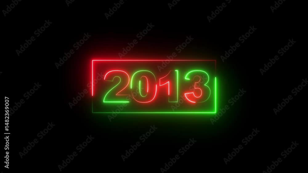 Poster 2013 neon line text. abstract 2013 neon text animation, glowing neon number text background 4k video