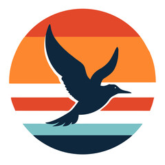 one bird flying silhouette on retro vintage background vector illustration