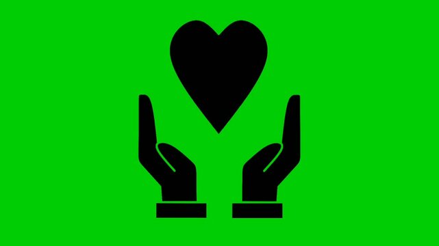 animated illustration of hands holding heart on green screen. caring concept