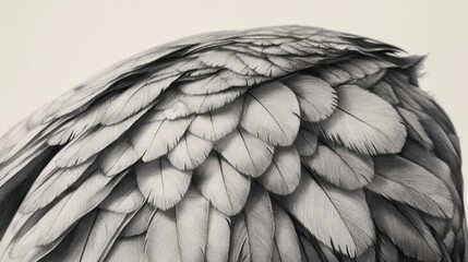 Fototapeta premium Close-up monochrome image of bird's feathers, showcasing intricate detail and texture.