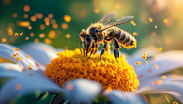 A queen bee on a flower A close-up Sort of a bee Queen 4K regulation 4k Background