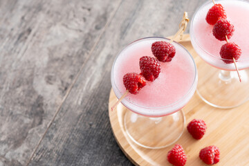 Elegant French Martini Cocktail on wooden table. Copy space
