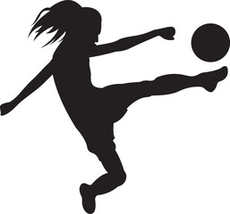 Silhouette Female Footballer Kick Ball Position